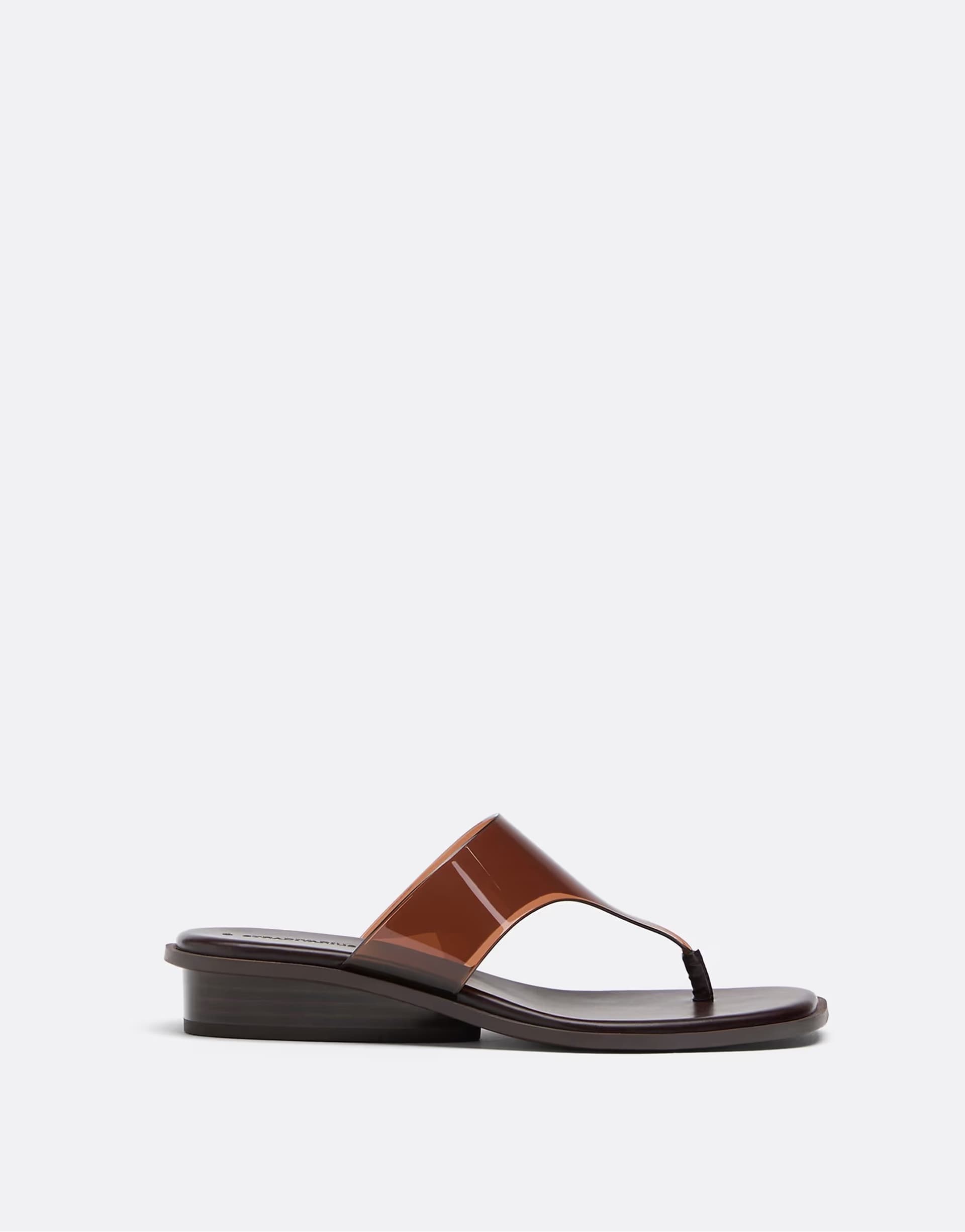 ASOS Stradivarius Vinyl thong flat sandals in brown