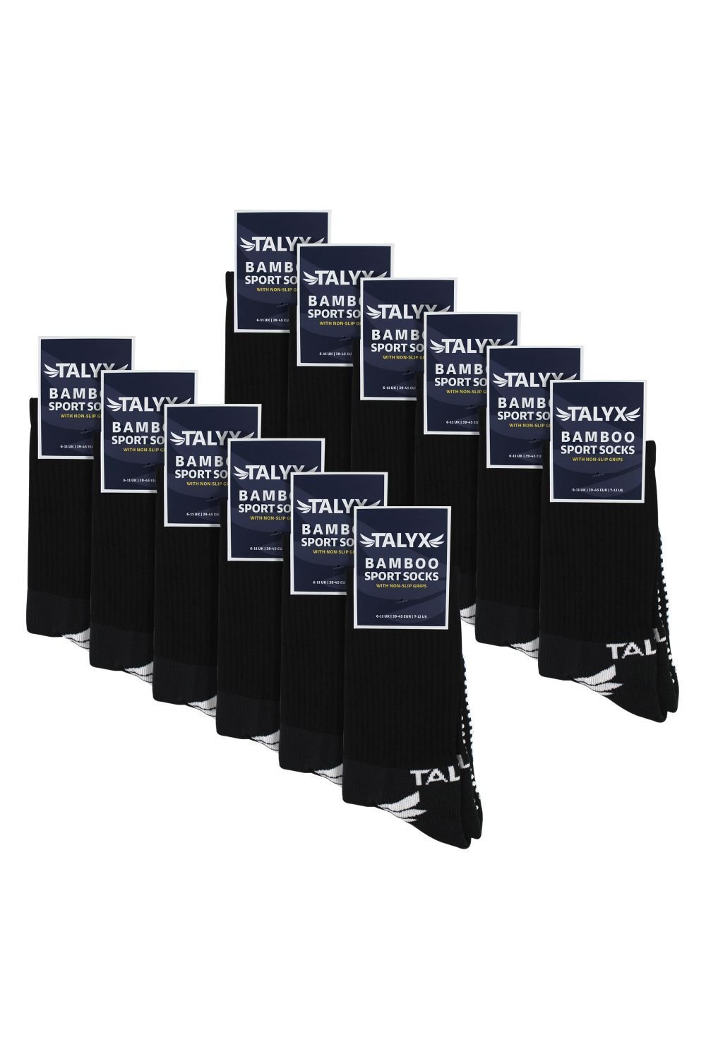 TALYX TALYX Men's 12 Pack Bamboo Crew Reinforced Grip Socks in Black - 2