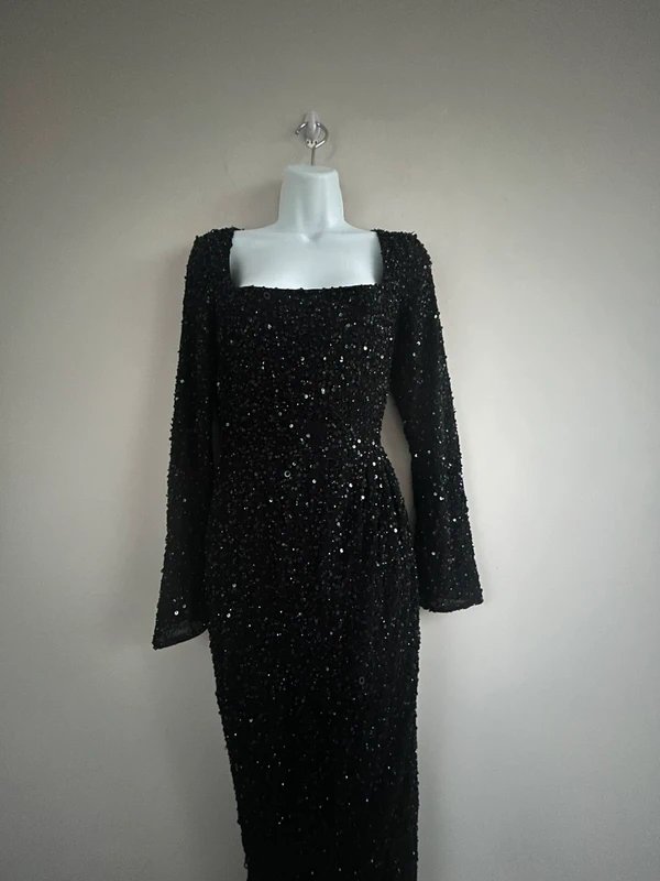 Quiz New (shop floor) Quiz Black Sequin Long Sleeve Wrap Maxi Dress - UK 12 - RRP €210 - 1