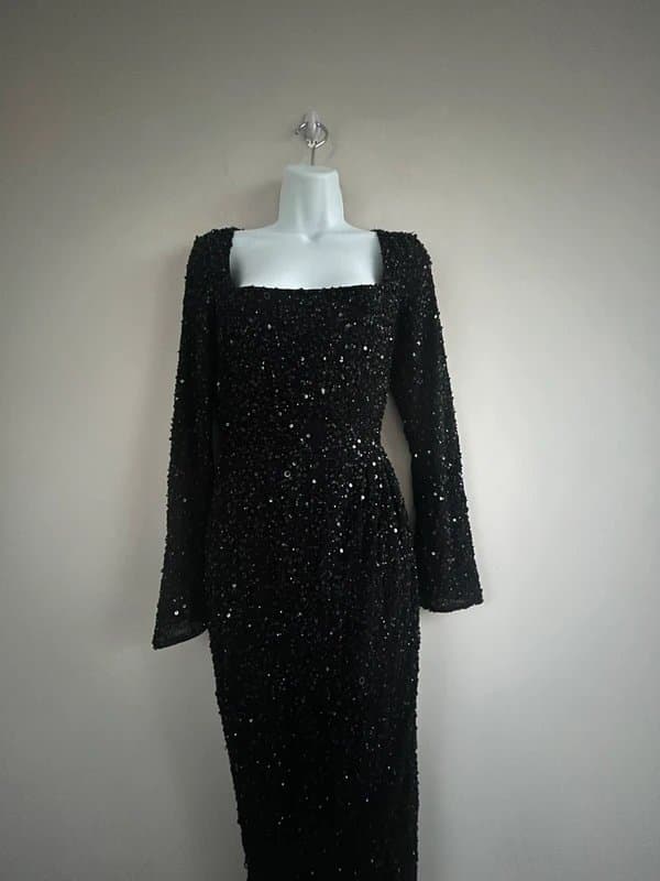 Quiz New (shop floor) Quiz Black Sequin Long Sleeve Wrap Maxi Dress - UK 12 - RRP €210