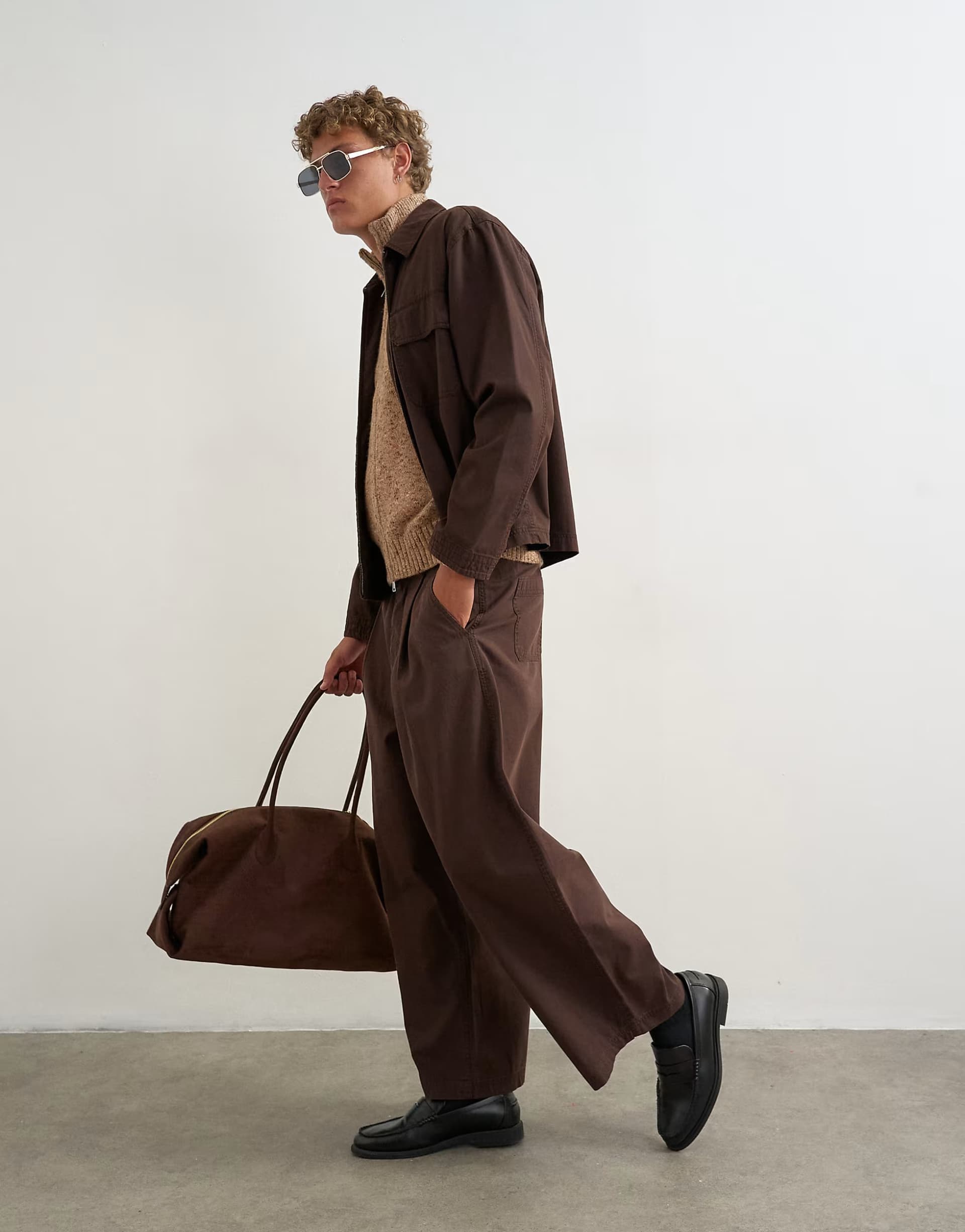 ASOS Topman balloon fit herringbone twill trouser in brown