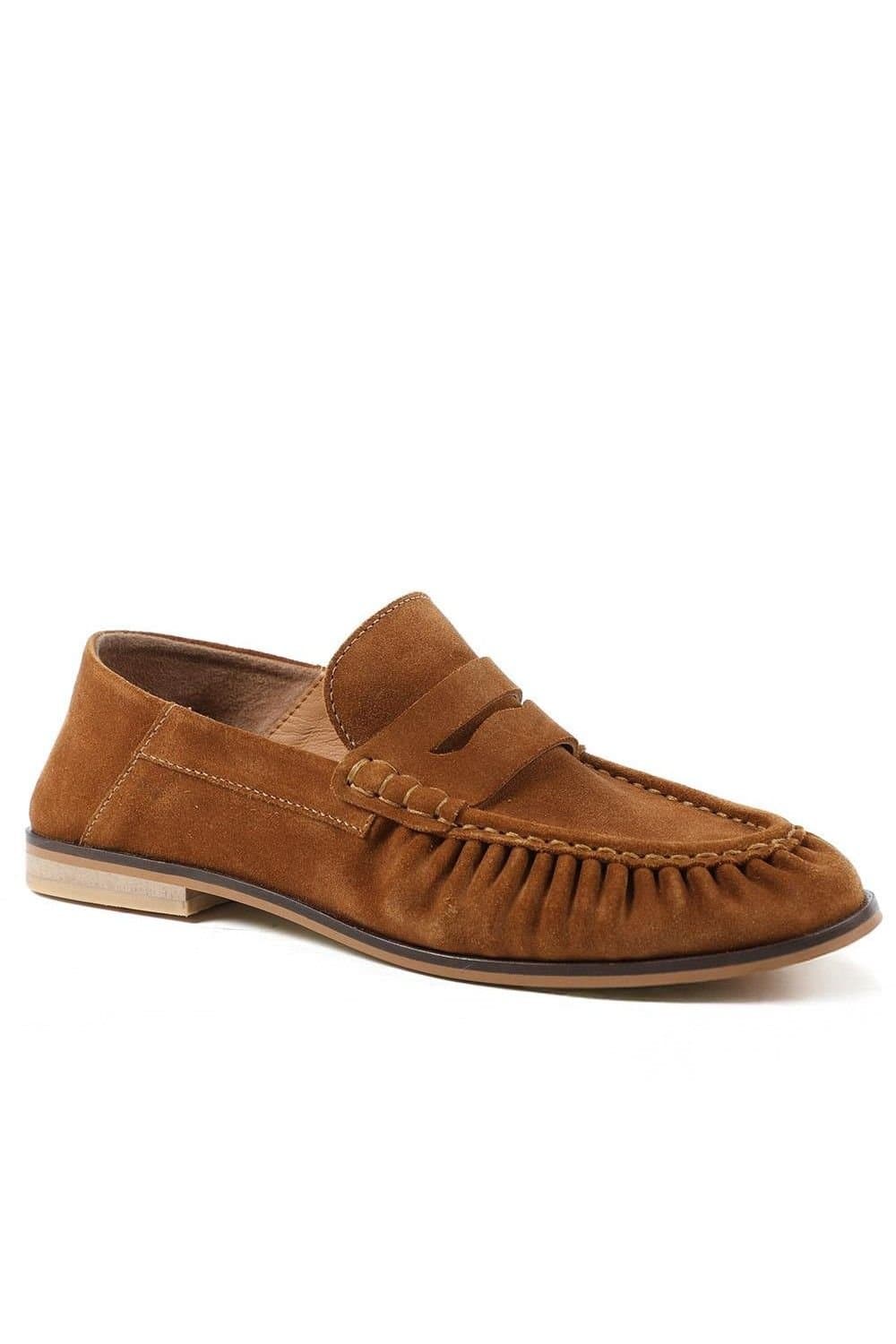 Jones Bootmaker Jones Bootmaker Brown Leather Flared Heel Penny Loafers