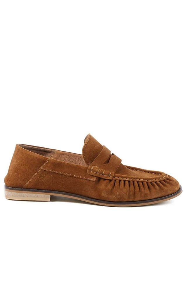Jones Bootmaker Jones Bootmaker Women's Petunia Leather Flared Heel Penny Loafers in Brown - 2