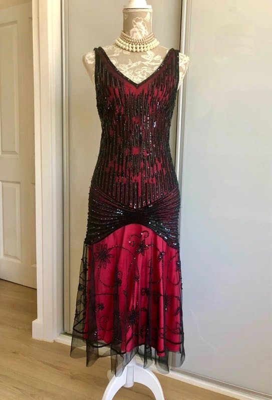 Vintage Boutique Vintage Flapper Gatsby 1920s Style Beaded Silk Dress
