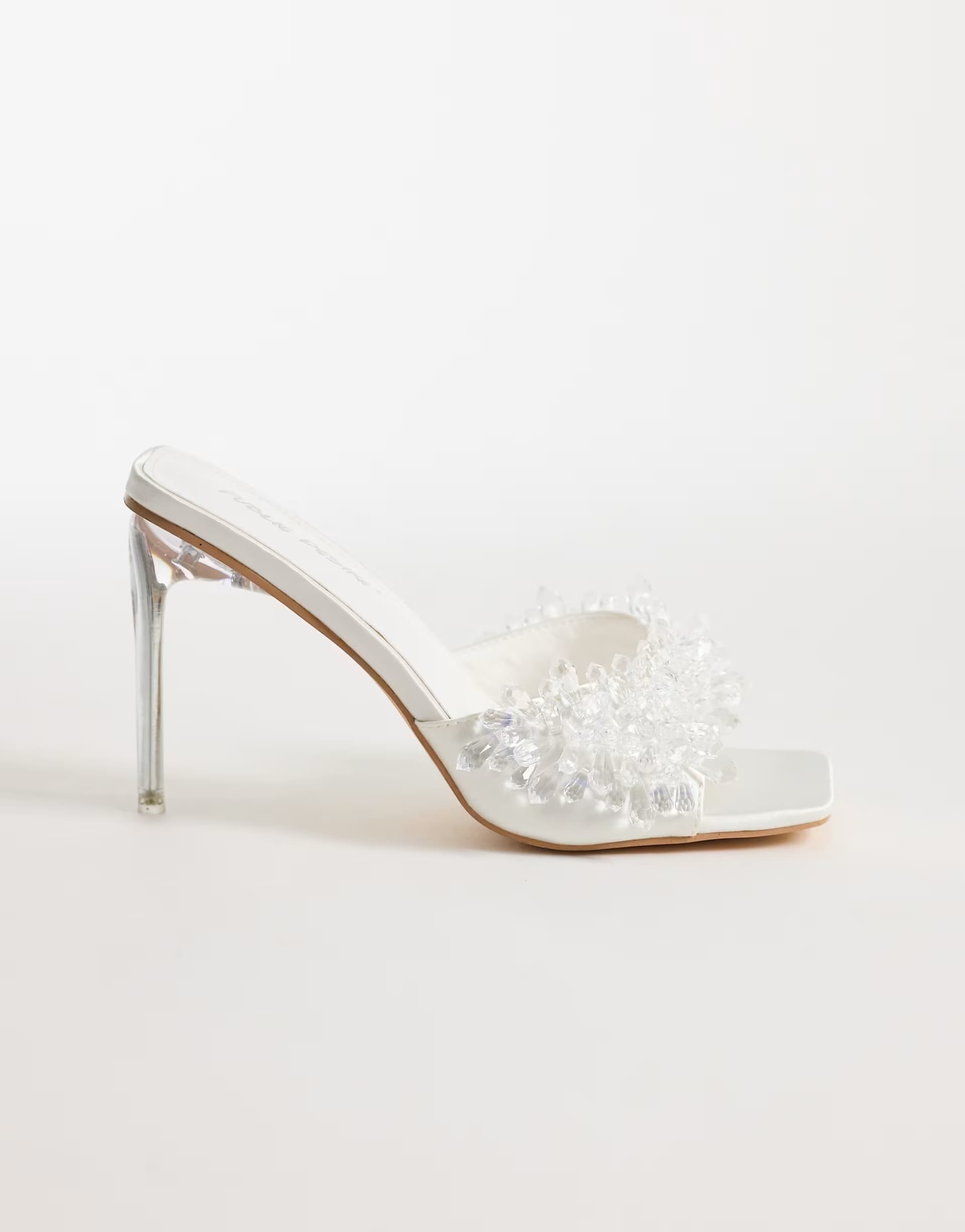 ASOS Public Desire Blanca heeled sandal mules with stones in white
