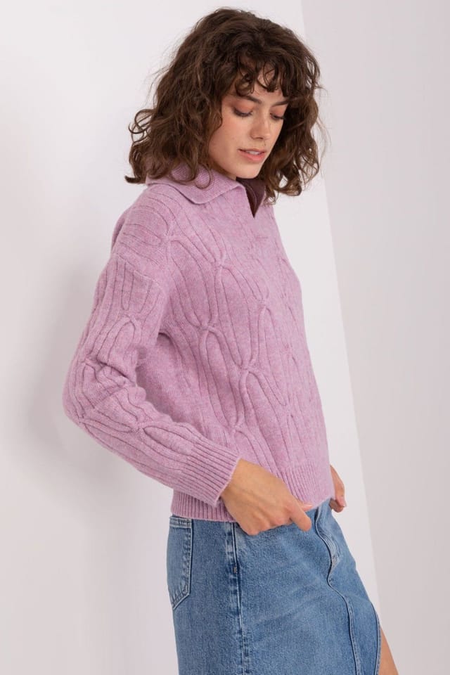 Love Lace Love Lace Women's Textured Acrylic Knit Sweater With Collar in Violet - 2