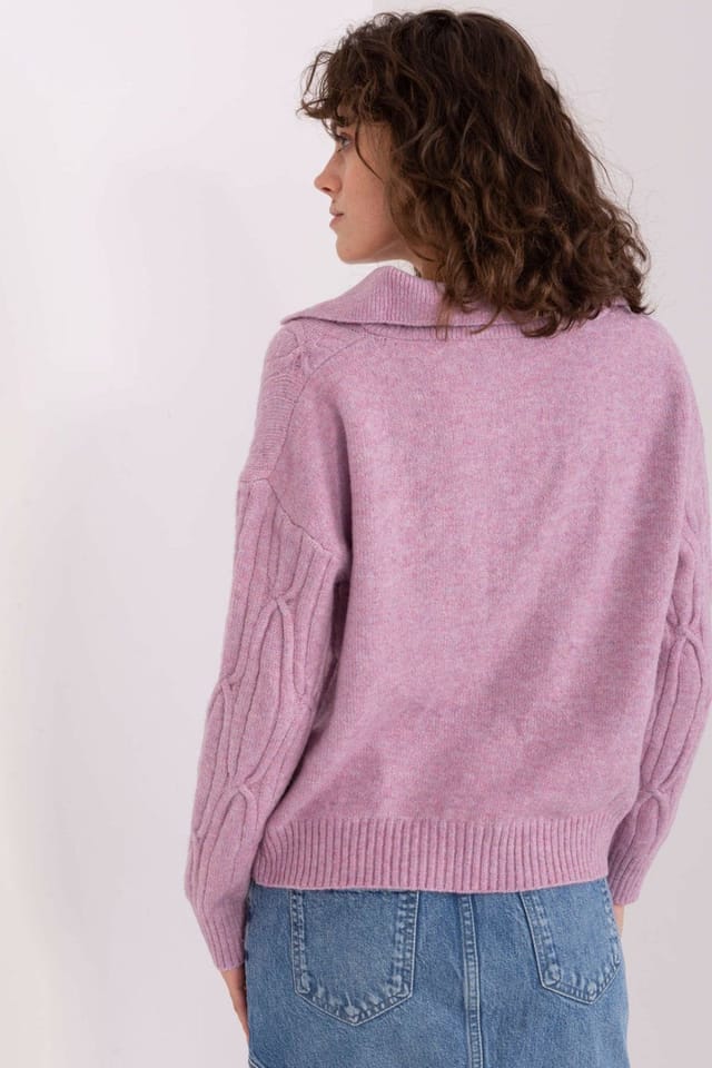 Love Lace Love Lace Women's Textured Acrylic Knit Sweater With Collar in Violet - 3