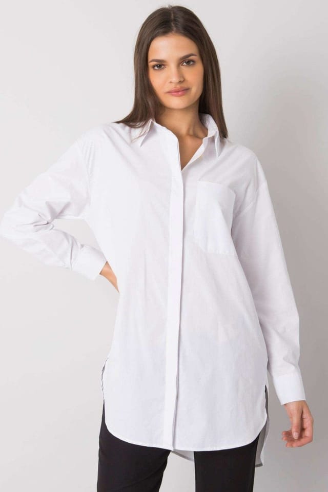 Love Lace Love Lace Women's Long Sleeve Extended Button Up Shirt in White - 2