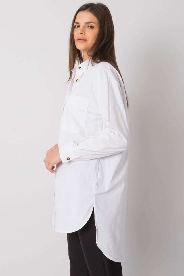 Love Lace Love Lace Women's Long Sleeve Extended Button Up Shirt in White - 3