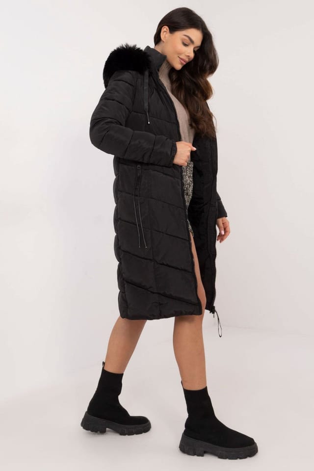 Love Lace Love Lace Women's Long Hooded Quilted Down Jacket for Winter in Black - 2