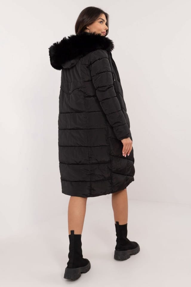 Love Lace Love Lace Women's Long Hooded Quilted Down Jacket for Winter in Black - 3