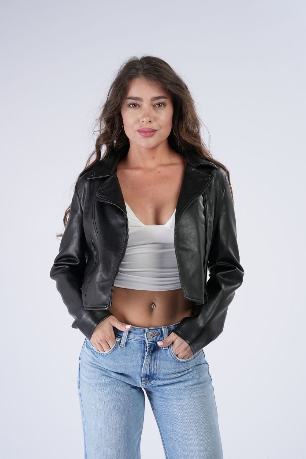 OUTTA BOX OUTTA BOX Black PU Leather Biker Jacket for Women