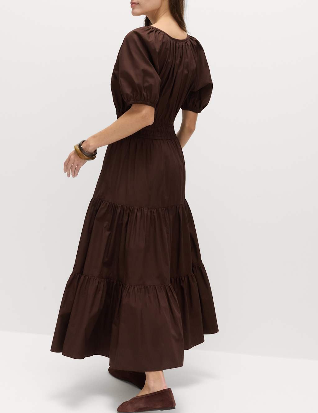 Marks & Spencer M&S Pure Cotton Tie Detail Midaxi Waisted Dress Dark Chocolate - 4