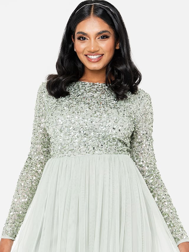 Maya Deluxe Maya Deluxe Women's Embellished Long Sleeve Maxi Dress in Mint - 2