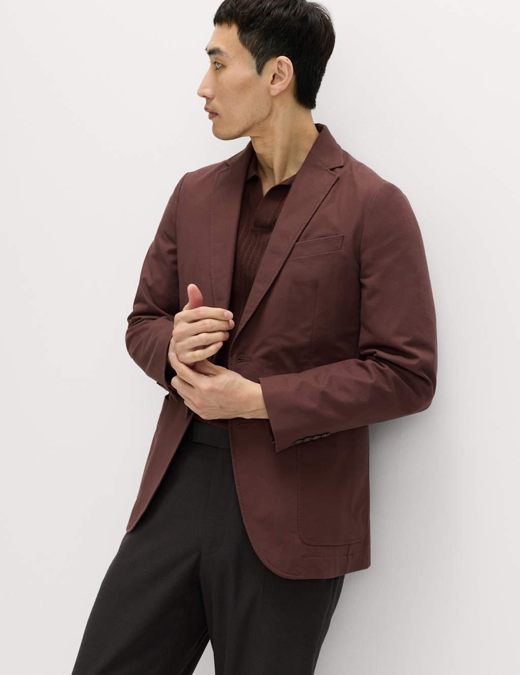 M&S Cotton Rich Laundered Canvas Blazer Chestnut
