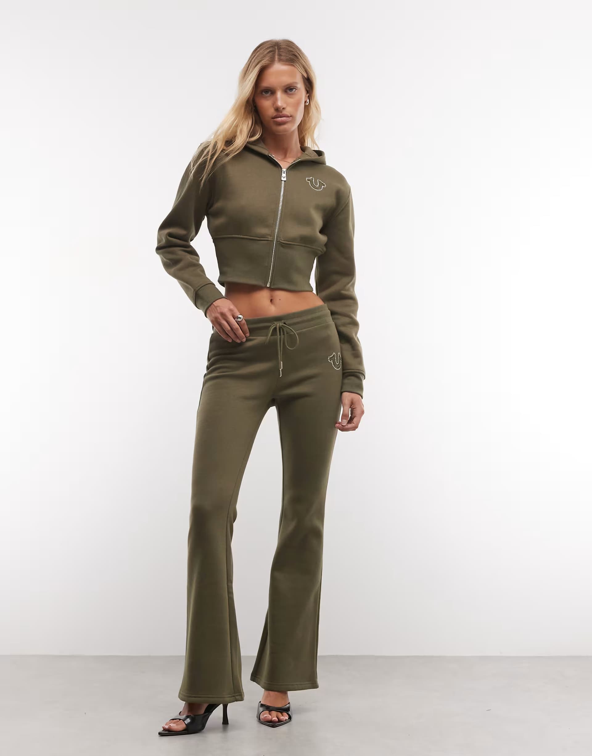 ASOS True Religion studded mid rise flare trousers co-ord in dark green