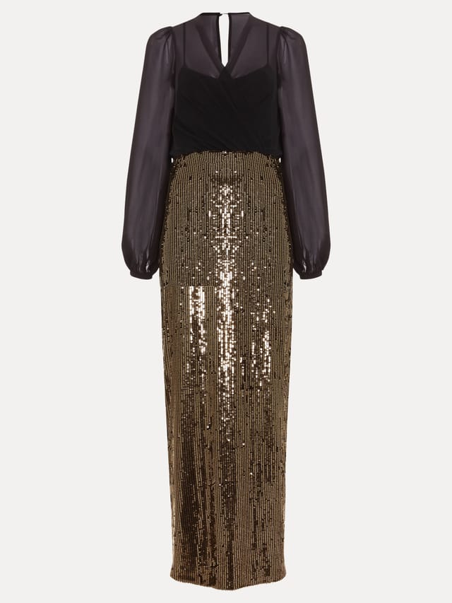 Phase Eight Phase Eight Women's Aniya Sequin Long Sleeved Maxi Dress in Black - 2