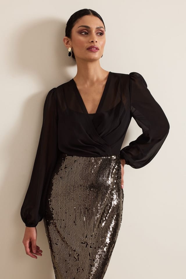 Phase Eight Phase Eight Women's Aniya Sequin Long Sleeved Maxi Dress in Black - 3