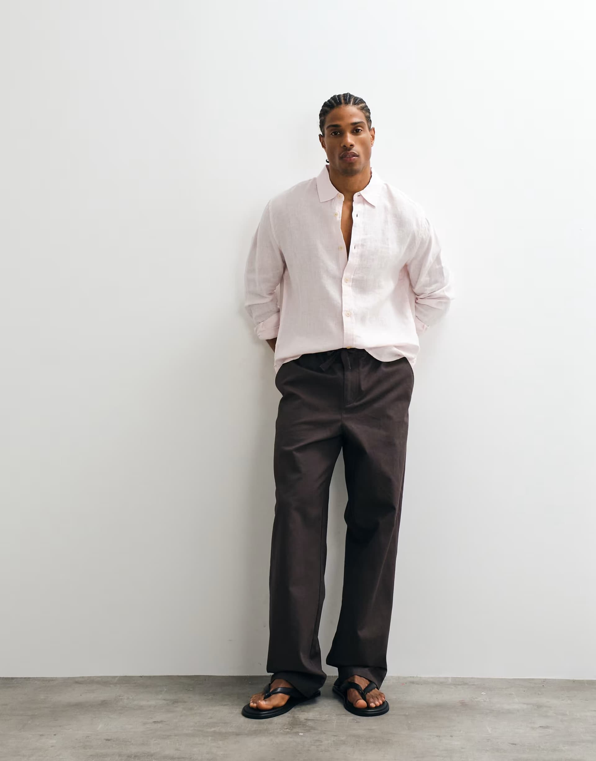 ASOS AllSaints Loom long sleeve linen shirt in pink