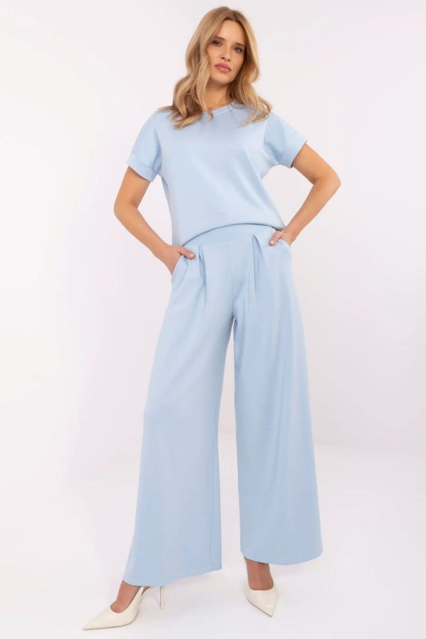 Love Lace Love Lace Women's Pleated Palazzo Sweatpants High Waist Trousers in Blue - 1
