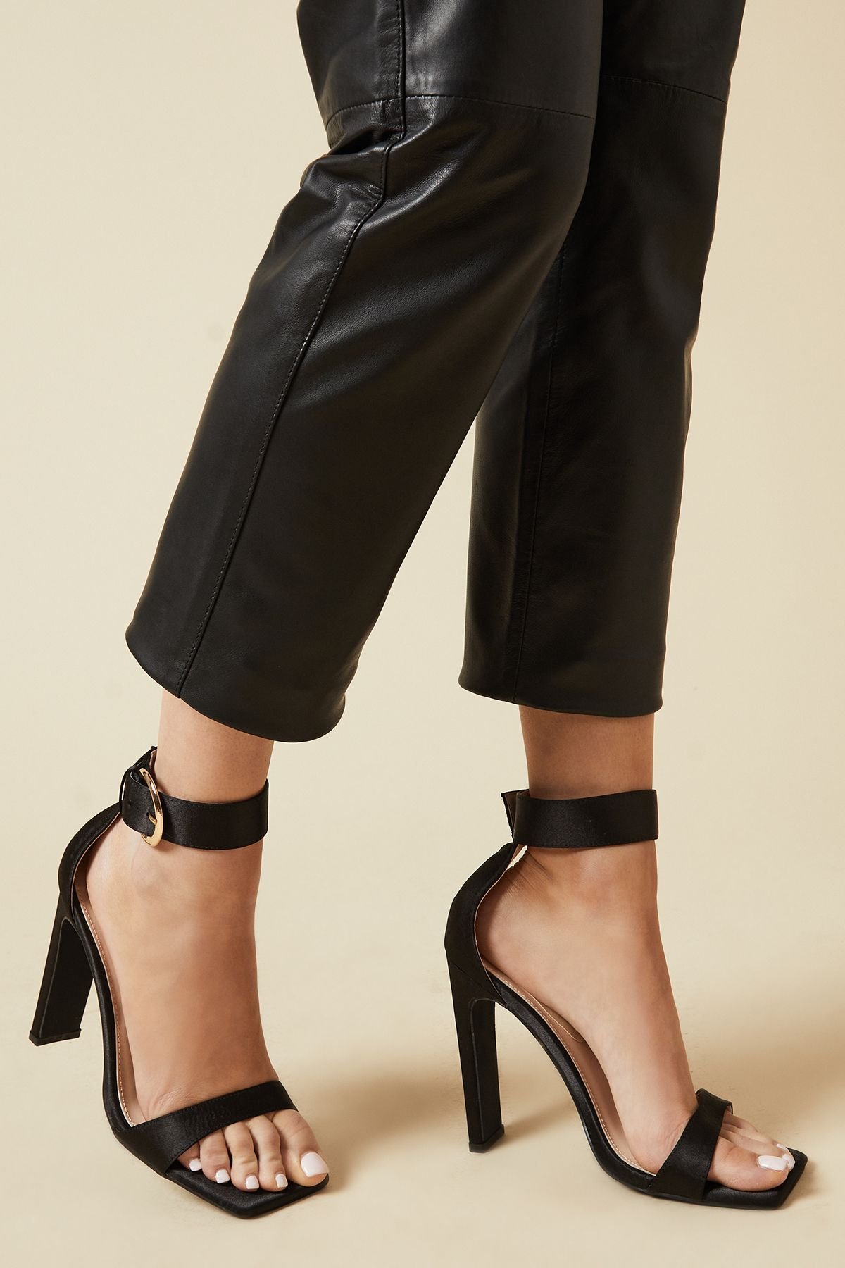 Faith Faith Women's : Mary Buckle Satin High Heeled Sandals in Black - 3