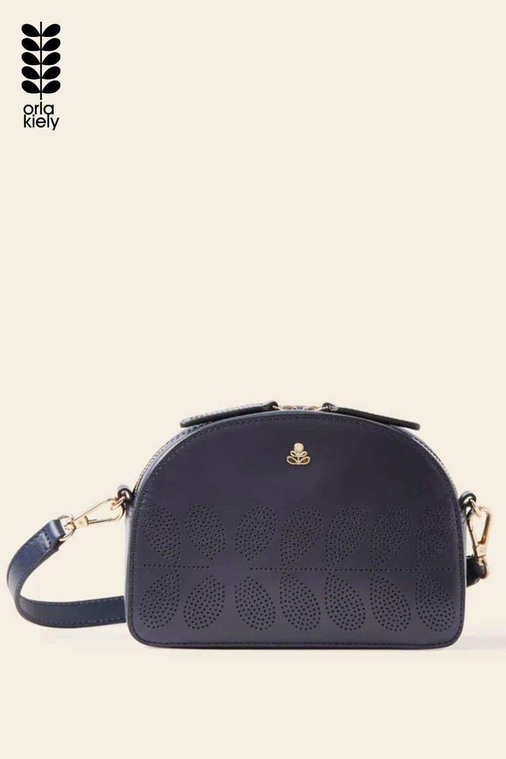 Orla Kiely Orla Kiely Navy Leather Crossbody - Punched Flower