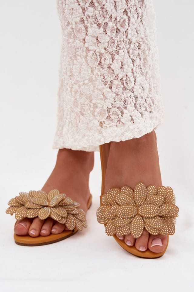 Love Lace Love Lace Women's Comfortable Flat Flip Flop Sandals with Decorative Front in Mustard - 3