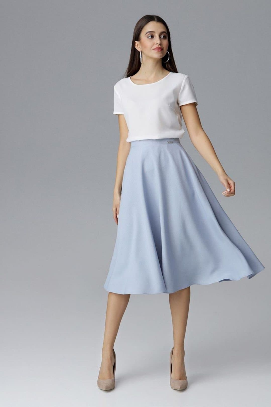 Love Lace Love Lace Women's Belted Flared Skirt with Back Zip Style 126034 in Blue