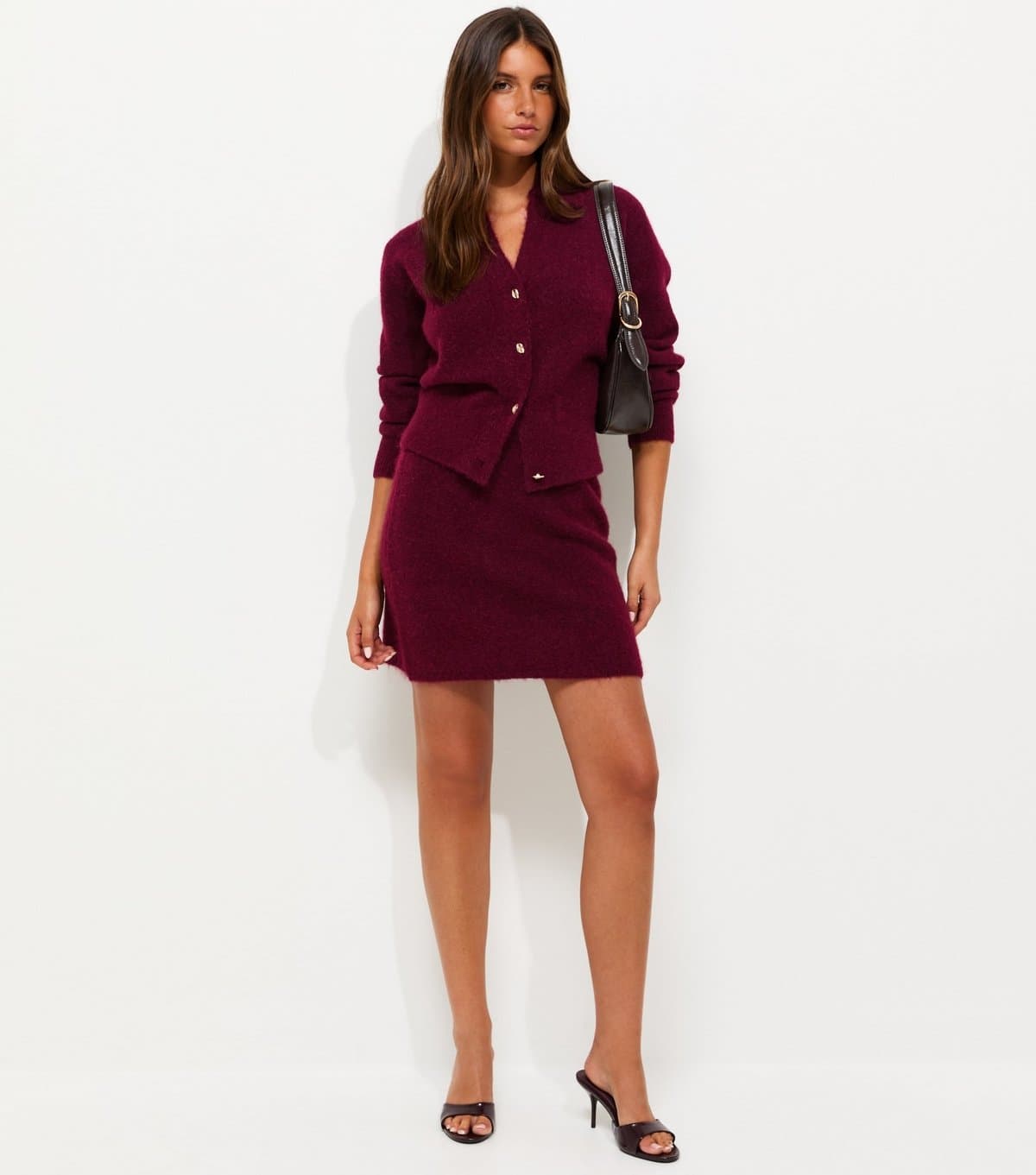 New Look Women's Dark Burgundy Knitted Mini Skirt with Wool New Look