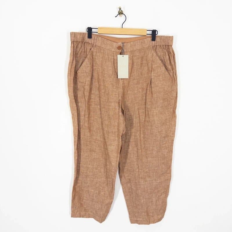 Poetry Poetry Tapered Linen Trousers Size 20 NEW RRP £139 Soft Terracotta Cropped