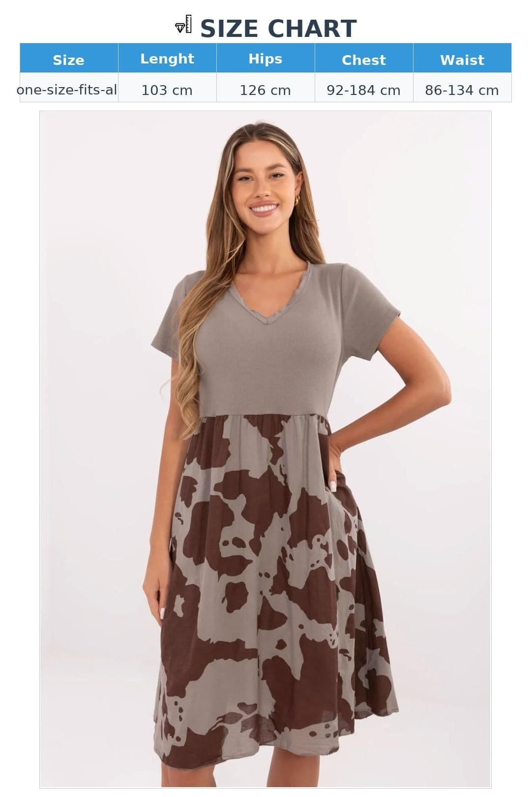 Love Lace Love Lace Women's Cotton Elastane Ribbed V Neck Animal Flare Dress in Taupe - 4