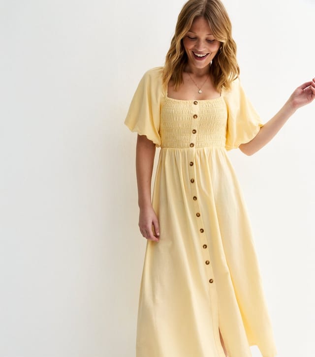 New Look Women's Light Yellow Faux Button Milkmaid Midi Dress New Look - 3