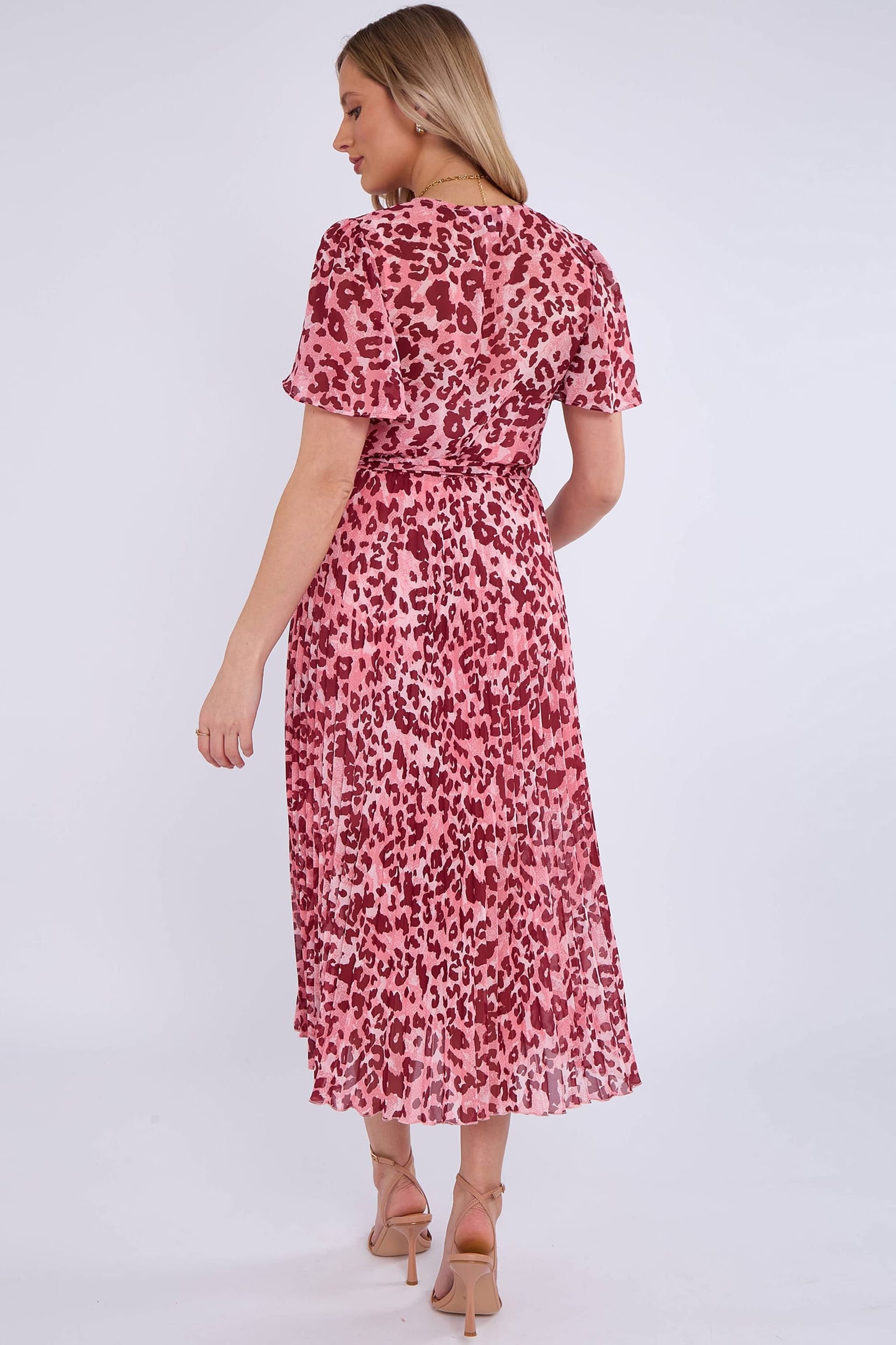Gini London Gini London Women's Pink Animal Print Wrap Pleated Midi Dress - 4