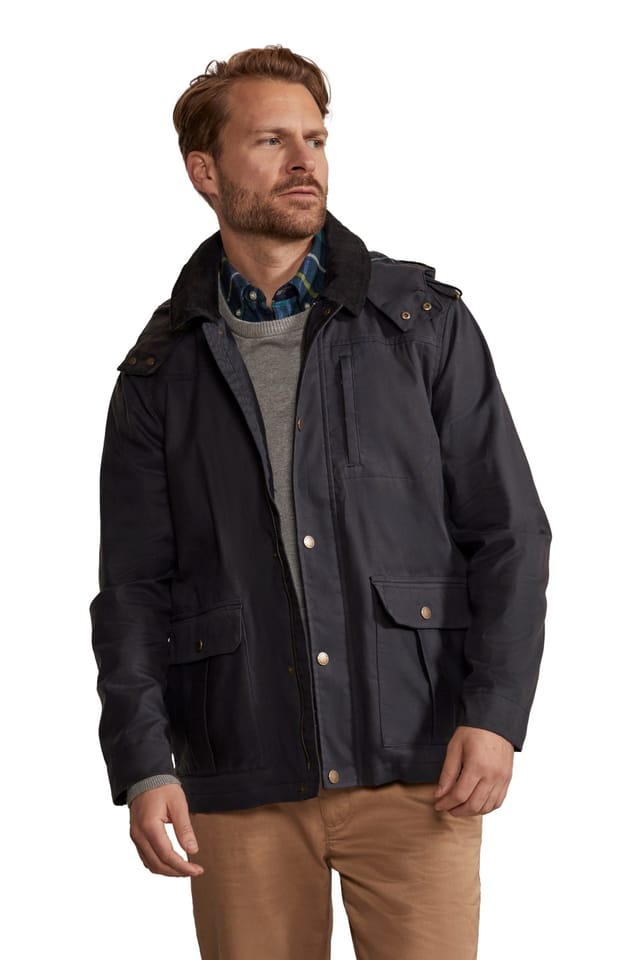 Hinter & Hobart Hinter & Hobart Men's 'Darlington' Breathable Casual Full Zip Waxed Cotton Hooded Jacket in Navy - 2