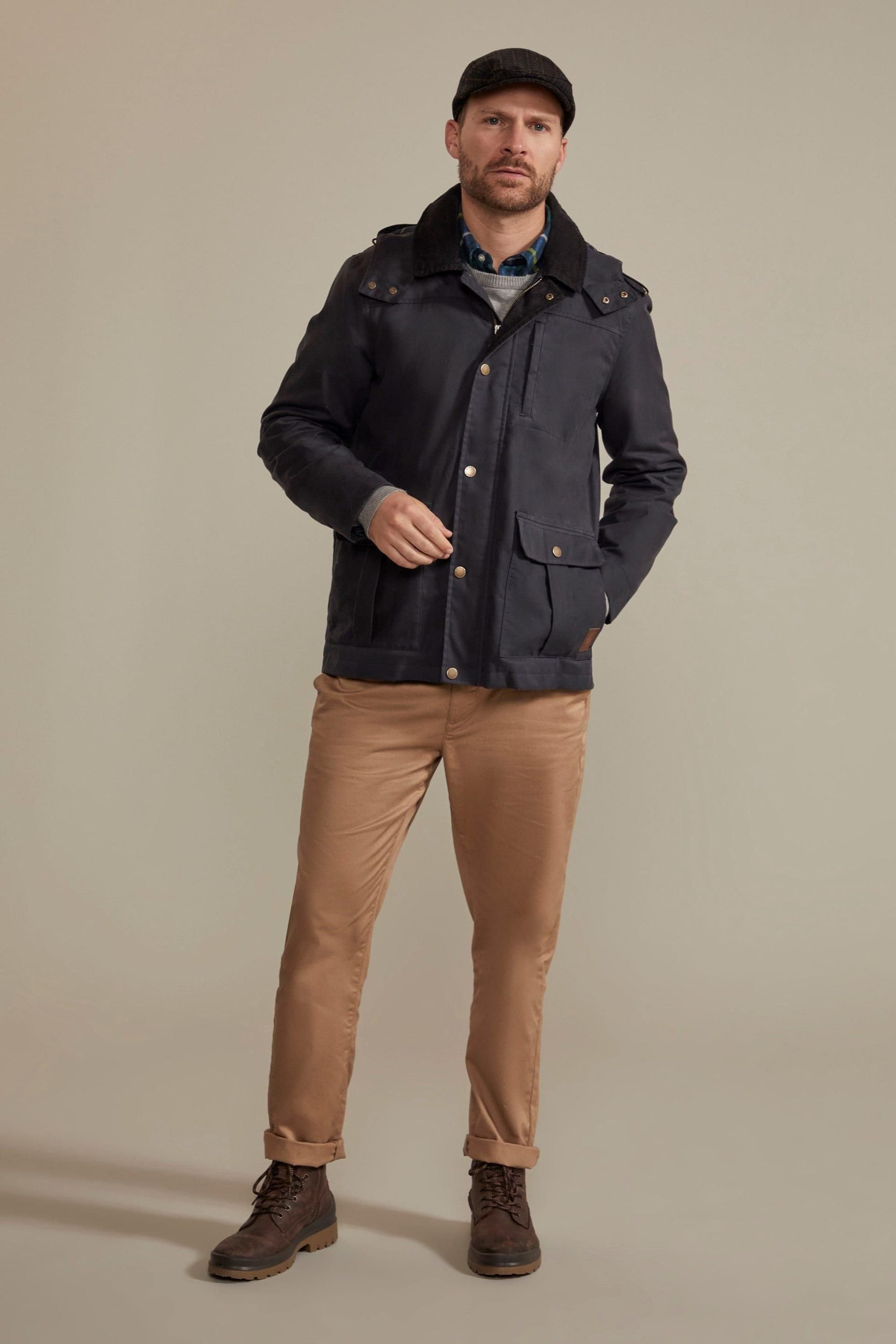Hinter & Hobart Hinter & Hobart Men's 'Darlington' Breathable Casual Full Zip Waxed Cotton Hooded Jacket in Navy - 4