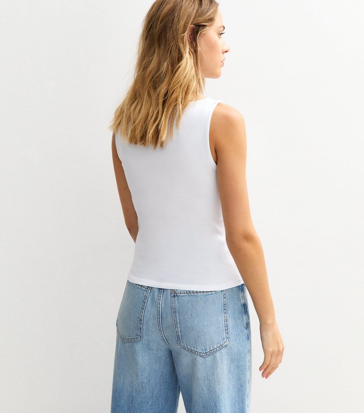 New Look Women's White Jersey Ruched Bust Slash Neck Vest Top New Look - 4