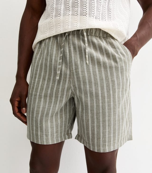 New Look Men's Green Regular Striped Drawstring Shorts New Look - 2
