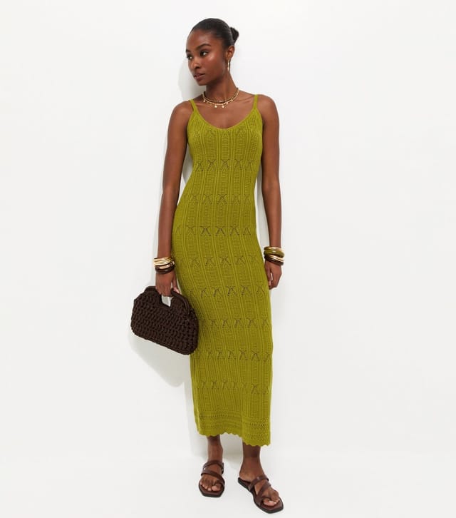 New Look Women's Green Cotton Rich Stitch Detail Maxi Dress New Look - 3