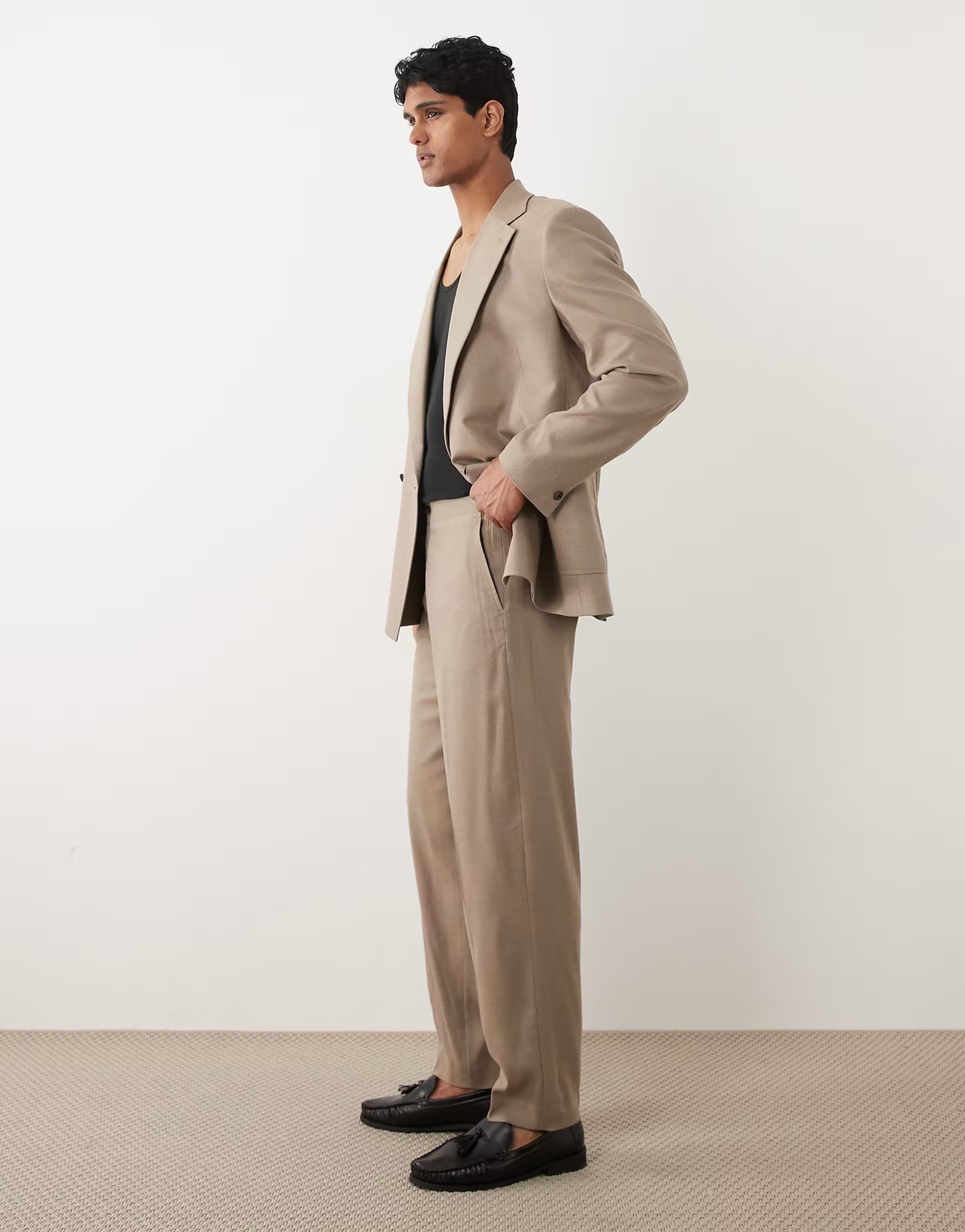ASOS ASOS DESIGN oversized tapered suit trousers in brown texture
