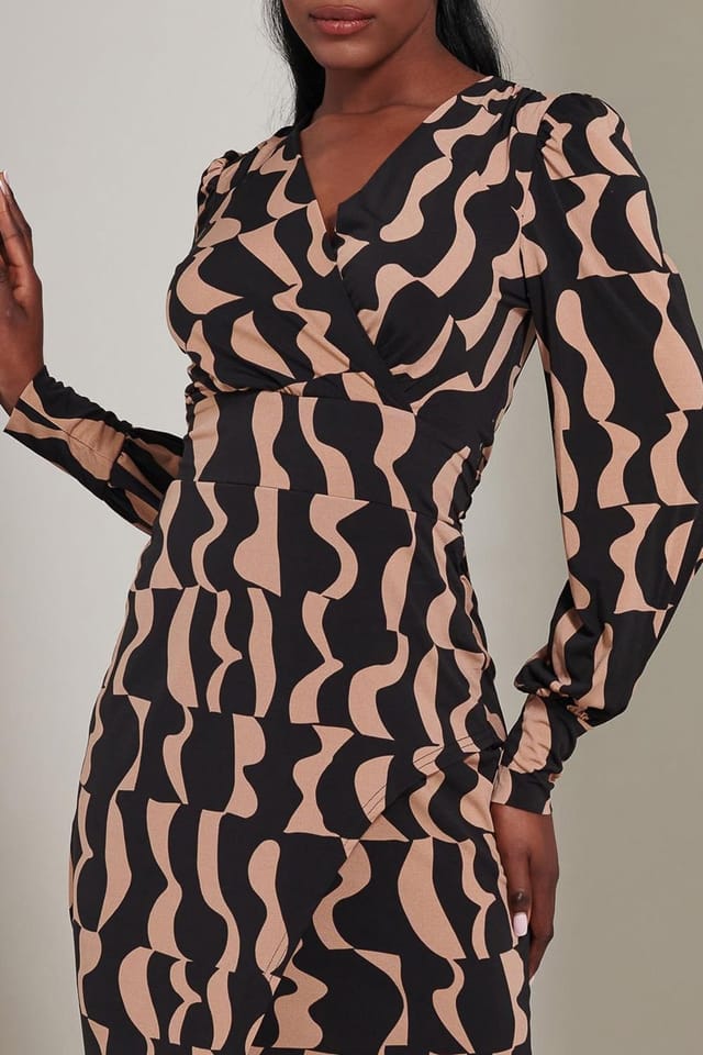 Jolie Moi Jolie Moi Women's Jersey Wrap Slit Pencil Dress in Brown - 3