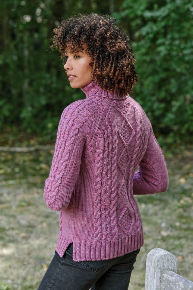 WoolOvers WoolOvers Women's Pure Wool Aran Polo Neck Jumper in Pink - 2