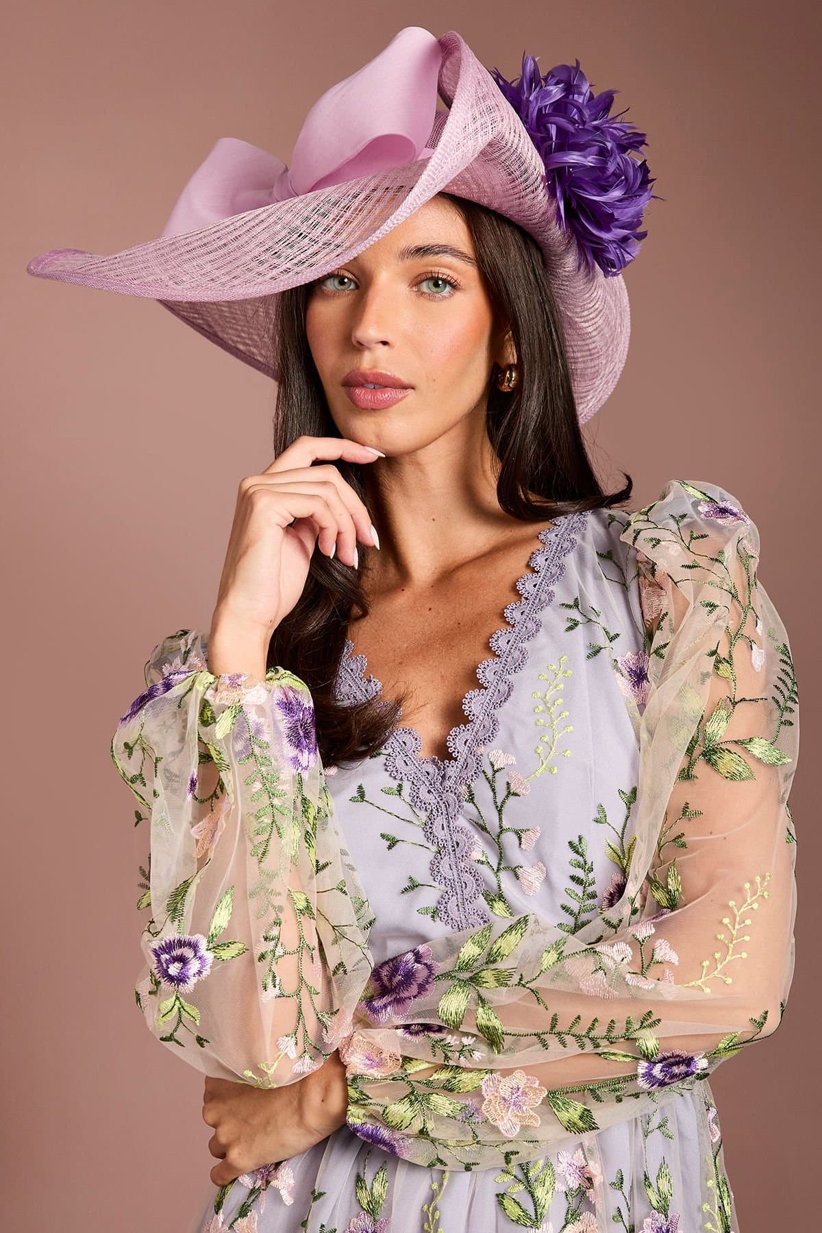 Coast Coast Lilac Wide Brim Hat with Floral Detail