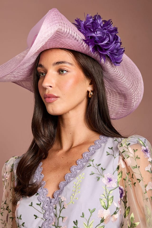 Coast Coast Women's Lisa Tan Bow & Flower Detail Wide Brim Hat in Lilac - 3