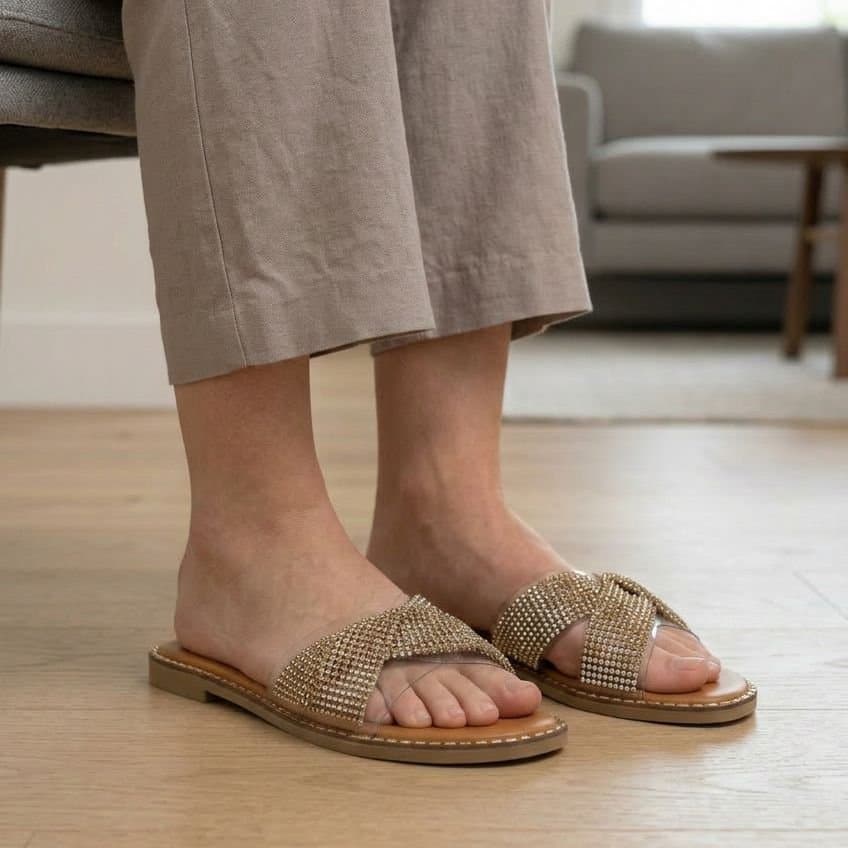 Truffle Collection Truffle Collection Women's Flat Open Toe Sandals Slip On Polyurethane Summer Shoes in Gold
