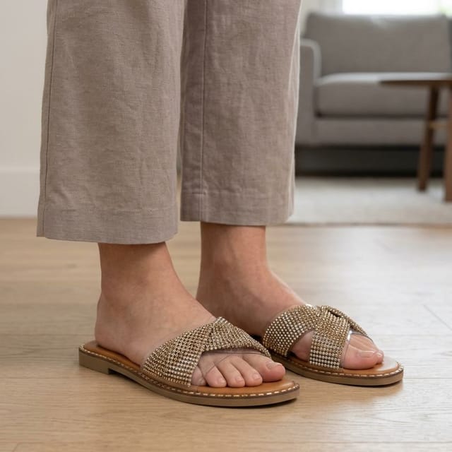 Truffle Collection Truffle Collection Women's Flat Open Toe Sandals Slip On Polyurethane Summer Shoes in Gold - 2