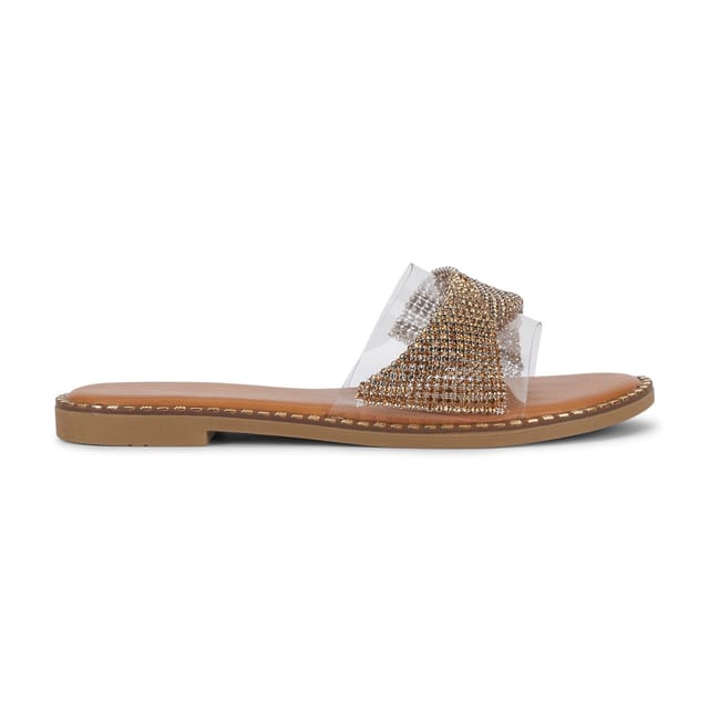 Truffle Collection Truffle Collection Women's Flat Open Toe Sandals Slip On Polyurethane Summer Shoes in Gold - 3