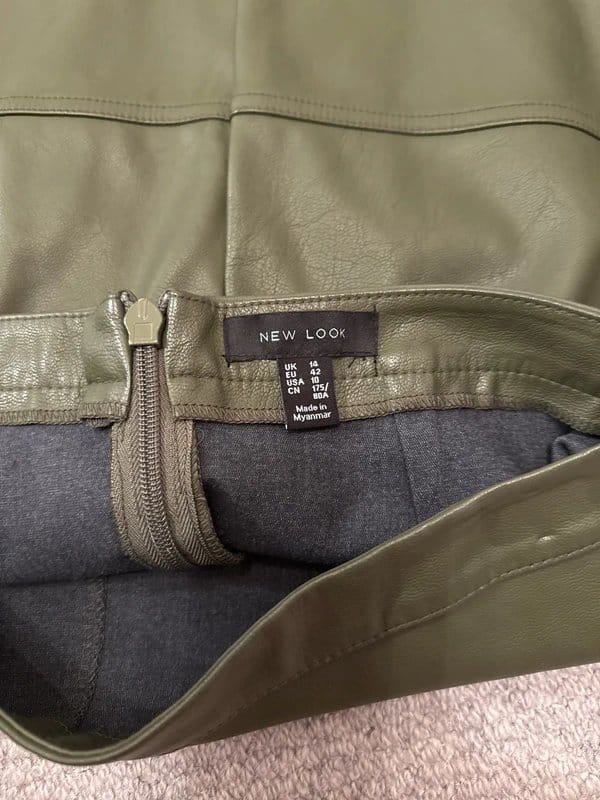 New Look Khaki Faux Leather Skirt