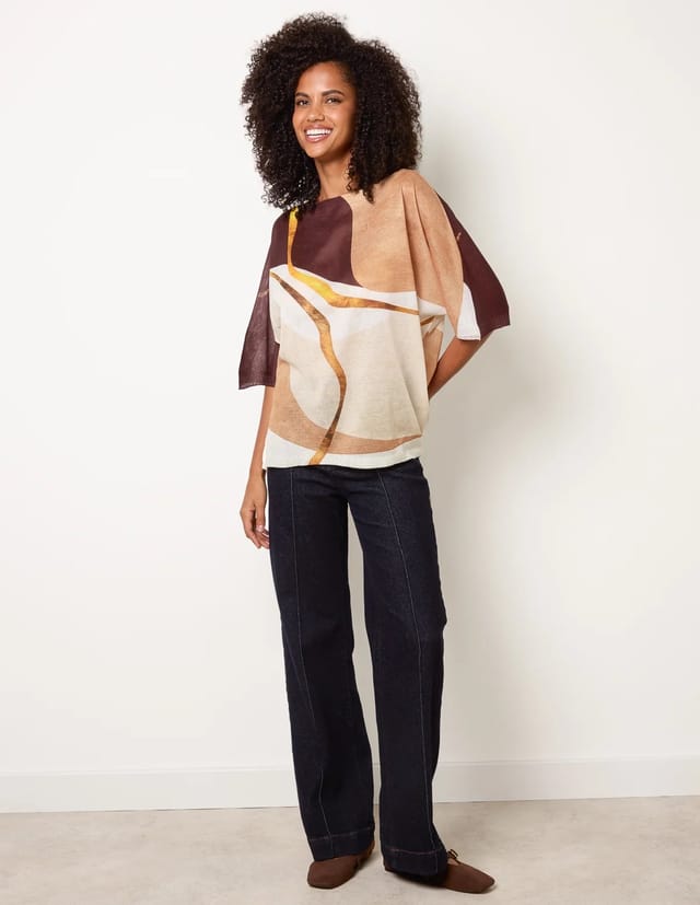 Blue Vanilla Striking Watercolour Fine Knit Abstract Top - 2