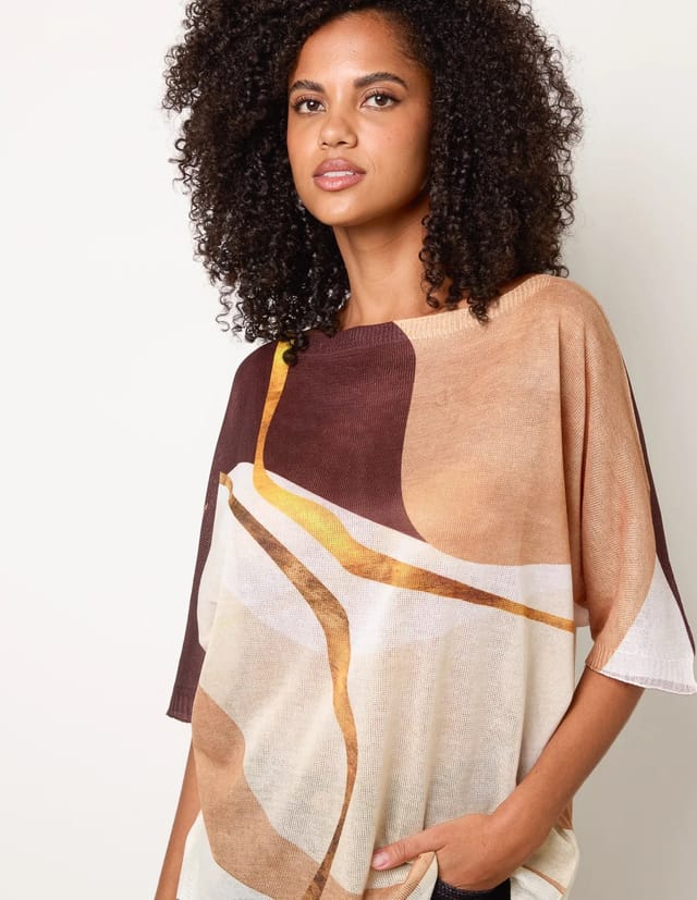 Blue Vanilla Striking Watercolour Fine Knit Abstract Top - 3