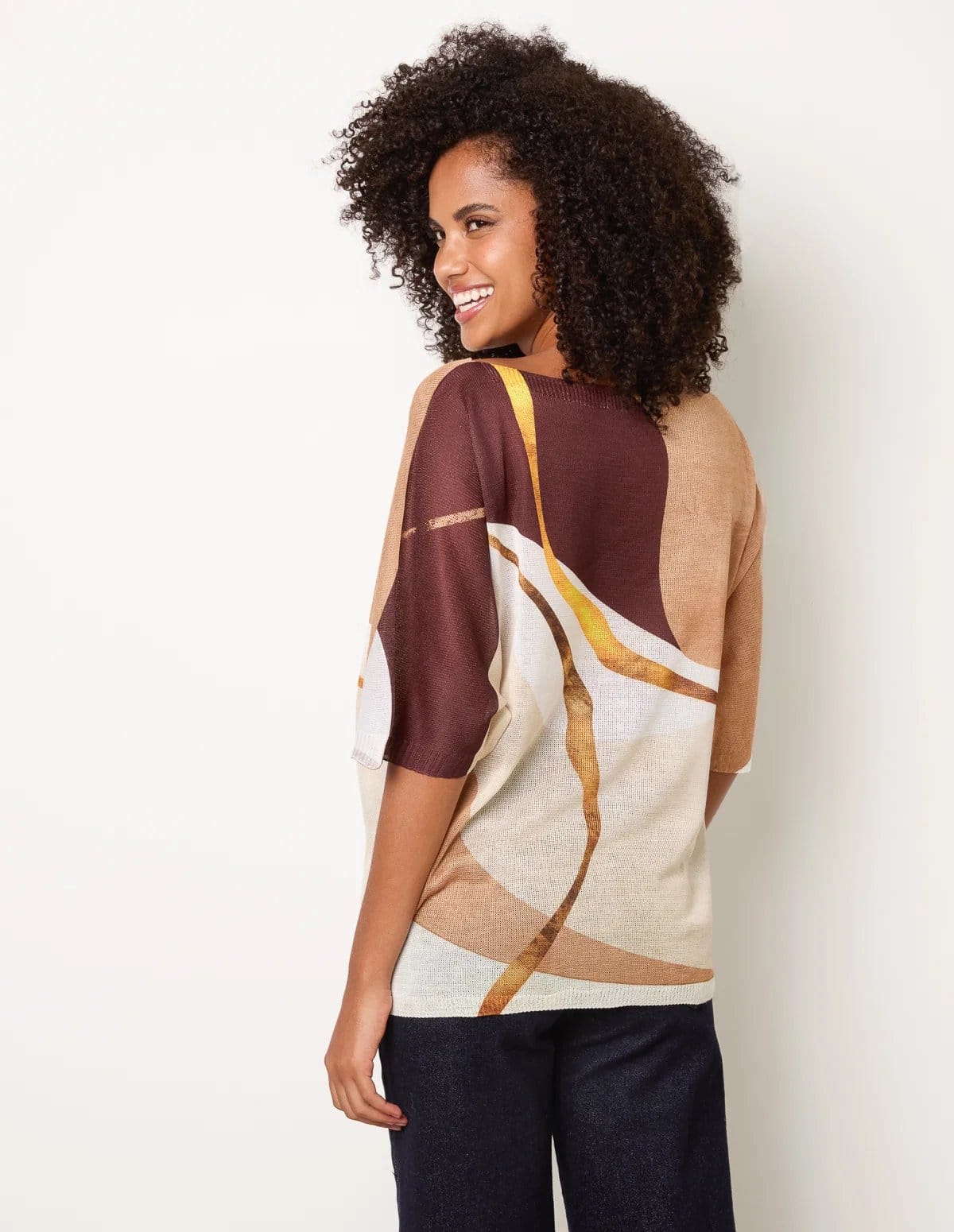Blue Vanilla Striking Watercolour Fine Knit Abstract Top - 4